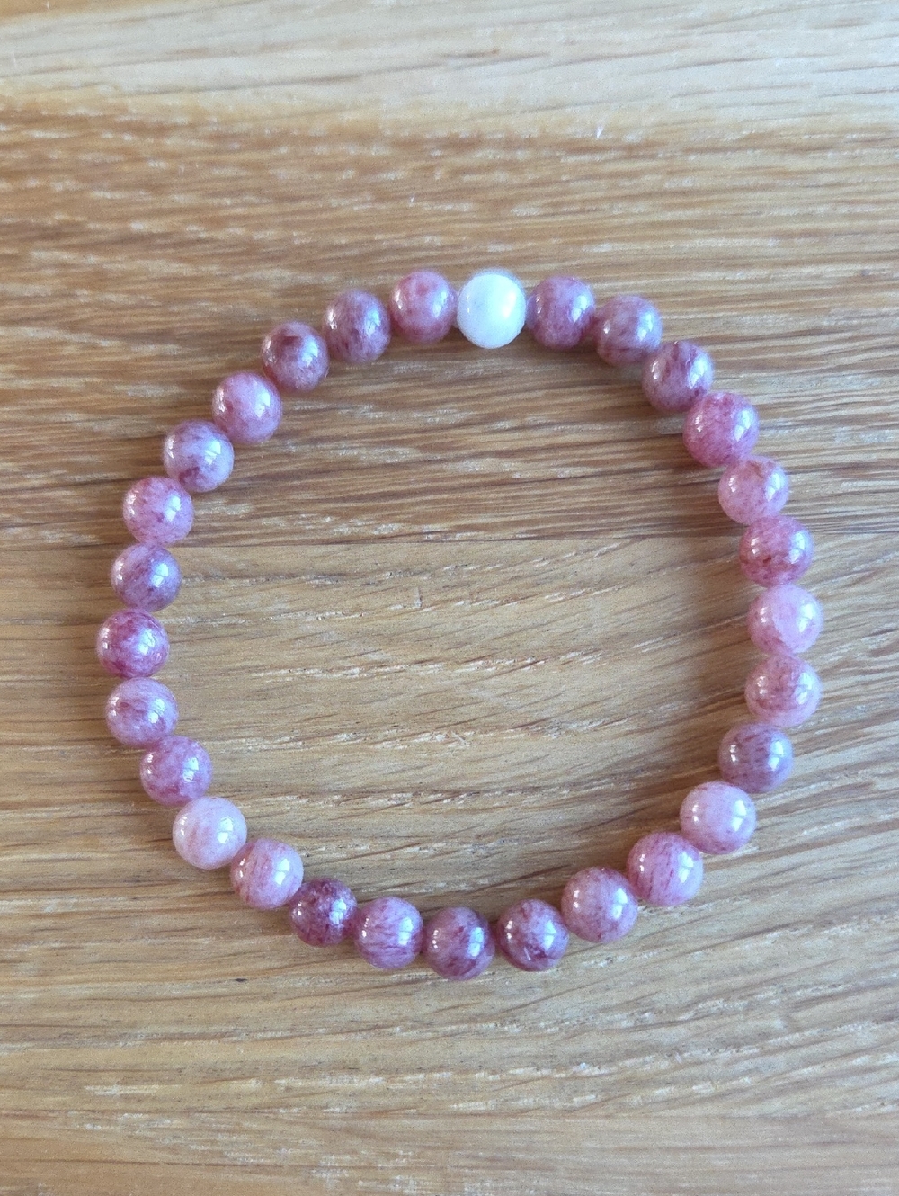 Strawberry Quartz Beaded Stretch Bracelet | Handmade